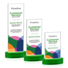 Heathrow Full Color Green on Alberton Base Rectangle Crystal Award - Crystal Awards