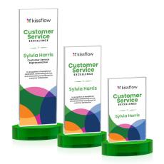 Heathrow Full Color Green on Alberton Base Rectangle Crystal Award - Awards and Trophies