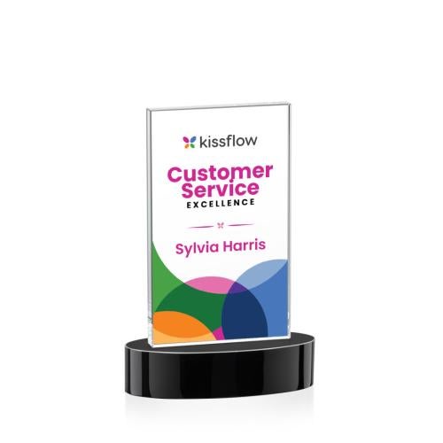 Awards and Trophies - Crystal Awards - Heathrow Full Color Black on Alberton Base Rectangle Crystal Award