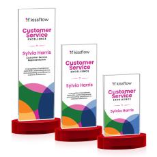 Heathrow Full Color Red on Alberton Base Rectangle Crystal Award - Colored Crystal Awards