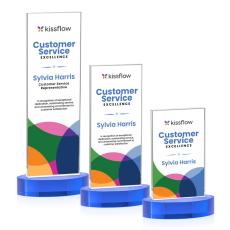 Heathrow Full Color Sky Blue on Alberton Base Rectangle Crystal Award - Awards and Trophies