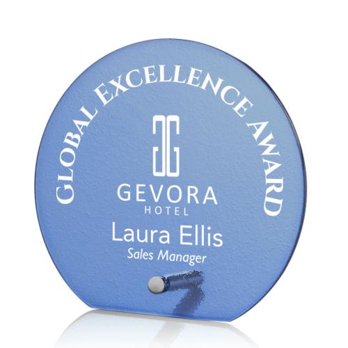 Awards and Trophies - Crystal Awards - Glass Awards - Atchison Blue Silver Circle Glass Award