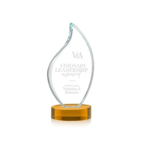 Awards and Trophies - Crystal Awards - Odessy Amber on Alberton Base Flame Crystal Award