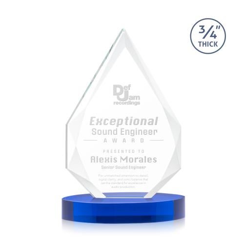 Awards and Trophies - Crystal Awards - Hawthorne Blue on Alberton Base Crystal Award