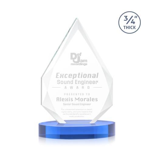 Awards and Trophies - Crystal Awards - Hawthorne Sky Blue on Alberton Base Crystal Award