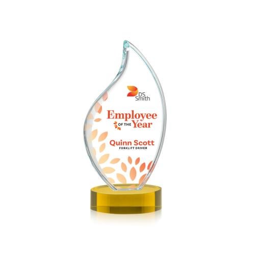 Awards and Trophies - Crystal Awards - Odessy Full Color Gold on Alberton Base Flame Crystal Award
