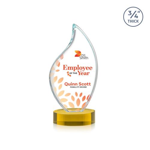 Awards and Trophies - Crystal Awards - Odessy Full Color Gold on Alberton Base Flame Crystal Award