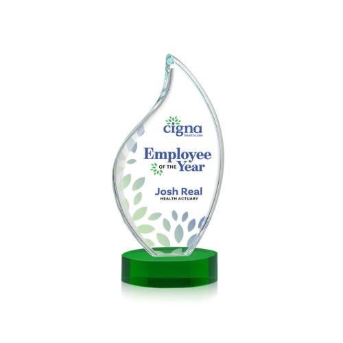 Awards and Trophies - Crystal Awards - Odessy Full Color Green on Alberton Base Flame Crystal Award