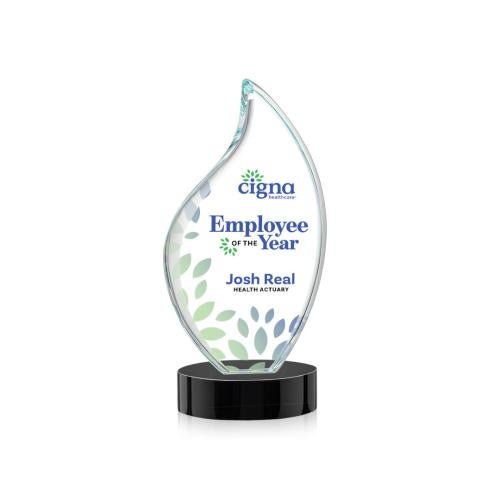 Awards and Trophies - Crystal Awards - Odessy Full Color Black on Alberton Base Flame Crystal Award