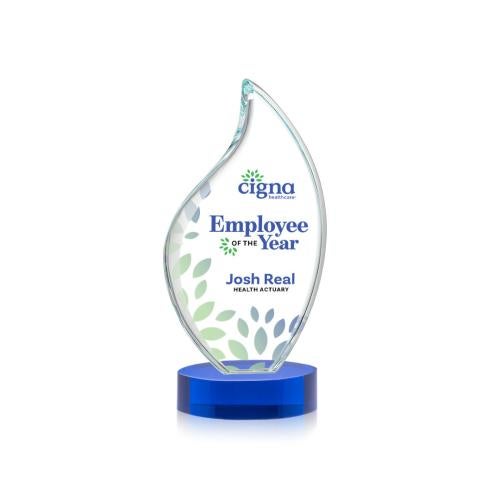 Awards and Trophies - Crystal Awards - Odessy Full Color Blue on Alberton Base Flame Crystal Award