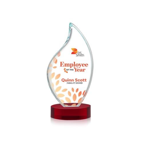 Awards and Trophies - Crystal Awards - Odessy Full Color Red on Alberton Base Flame Crystal Award