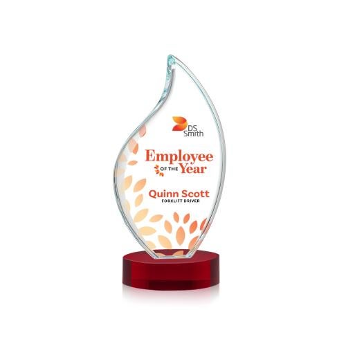 Awards and Trophies - Crystal Awards - Odessy Full Color Red on Alberton Base Flame Crystal Award
