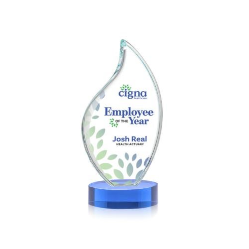 Awards and Trophies - Crystal Awards - Odessy Full Color Sky Blue on Alberton Base Flame Crystal Award