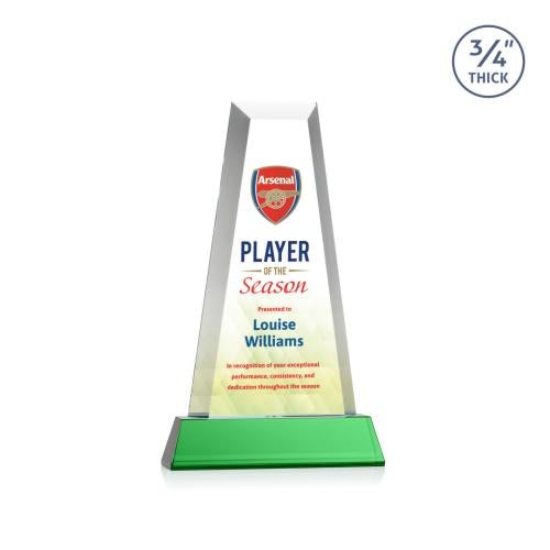 Awards and Trophies - Crystal Awards - Imperial Full Color Green on Newhaven Base Towers Crystal Award