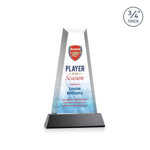 Awards and Trophies - Crystal Awards - Imperial  Full Color Black on Newhaven Base Towers Crystal Award