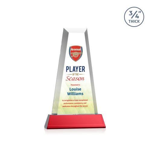 Awards and Trophies - Crystal Awards - Imperial Full Color Red on Newhaven Base Towers Crystal Award