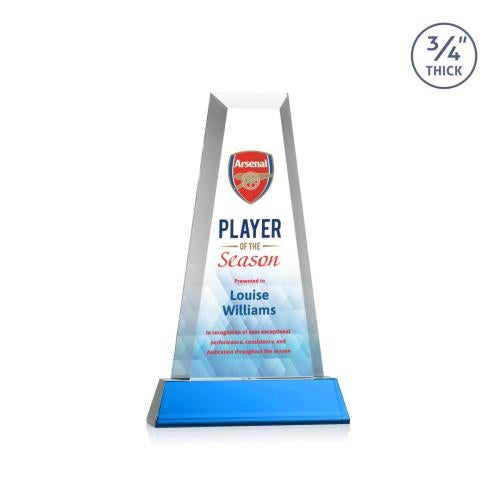 Awards and Trophies - Crystal Awards - Imperial Full Color Sky Blue on Newhaven Base Towers Crystal Award