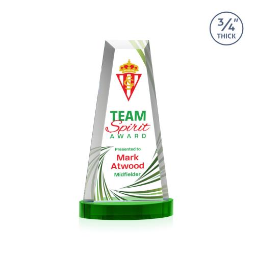 Awards and Trophies - Crystal Awards - Imperial Full Color Green on Alberton Base Towers Crystal Award