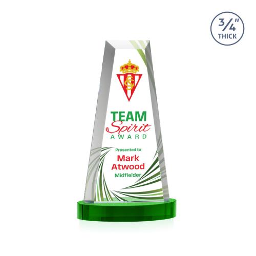 Awards and Trophies - Crystal Awards - Imperial Full Color Green on Alberton Base Towers Crystal Award