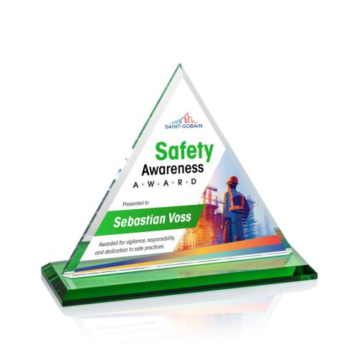 Awards and Trophies - Crystal Awards - Dresden Full Color Green Pyramid Crystal Award