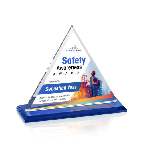 Awards and Trophies - Crystal Awards - Dresden Full Color Blue Pyramid Crystal Award