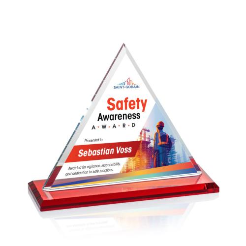 Awards and Trophies - Crystal Awards - Dresden Full Color Red Pyramid Crystal Award