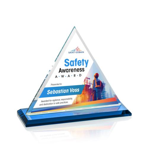 Awards and Trophies - Crystal Awards - Dresden Full Color Sky Blue Pyramid Crystal Award