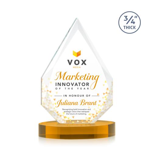 Awards and Trophies - Crystal Awards - Hawthorne Full Color Amber on Alberton Base Crystal Award