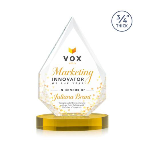Awards and Trophies - Crystal Awards - Hawthorne Full Color Gold on Alberton Base Peaks Crystal Award