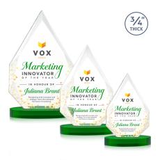 Hawthorne Full Color Green on Alberton Base Peaks Crystal Award - Colored Crystal Awards