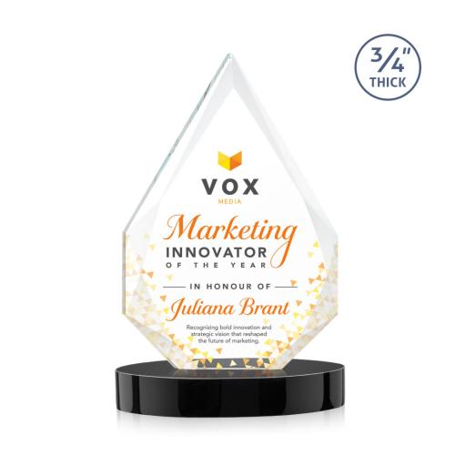 Awards and Trophies - Crystal Awards - Hawthorne Full Color Black on Alberton Base Peaks Crystal Award