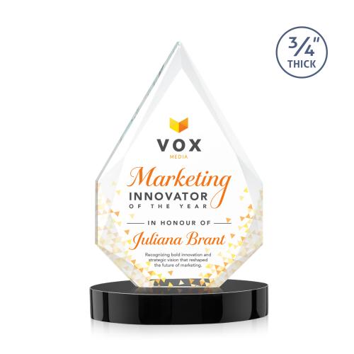 Awards and Trophies - Crystal Awards - Hawthorne Full Color Black on Alberton Base Crystal Award