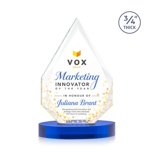 Awards and Trophies - Crystal Awards - Hawthorne Full Color Blue on Alberton Base Peaks Crystal Award