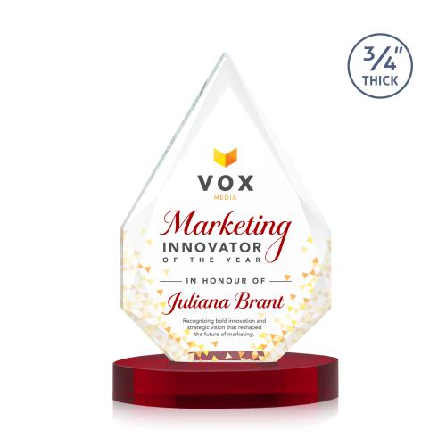 Awards and Trophies - Crystal Awards - Hawthorne Full Color Red on Alberton Base Crystal Award
