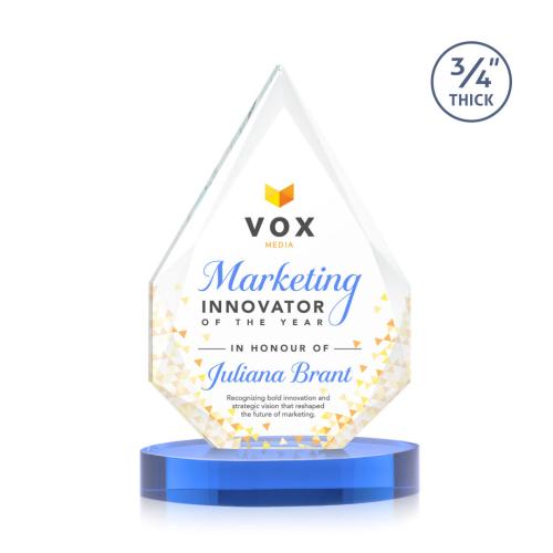 Awards and Trophies - Crystal Awards - Hawthorne Full Color Sky Blue on Alberton Base Peaks Crystal Award