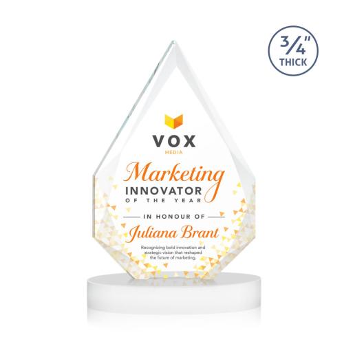 Awards and Trophies - Crystal Awards - Hawthorne Full Color White on Alberton Base Peaks Crystal Award