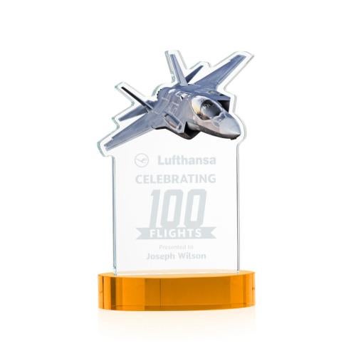 Awards and Trophies - Crystal Awards - Top Gun Amber on Alberton Base Unique Crystal Award