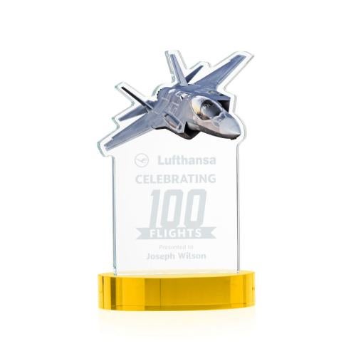 Awards and Trophies - Crystal Awards - Top Gun Gold on Alberton Base Unique Crystal Award
