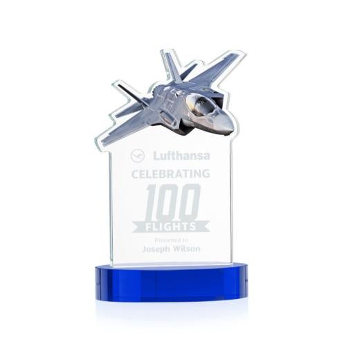 Awards and Trophies - Crystal Awards - Top Gun Blue on Alberton Base Unique Crystal Award