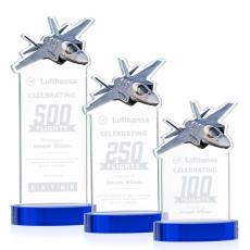 Top Gun Blue on Alberton Base Unique Crystal Award - Crystal Awards