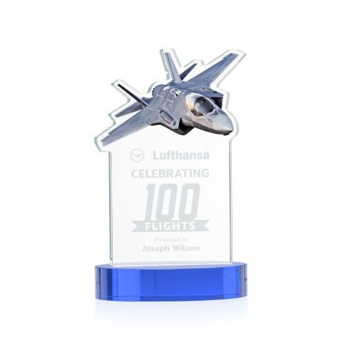 Awards and Trophies - Crystal Awards - Top Gun Sky Blue on Alberton Base Unique Crystal Award