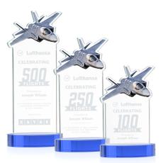 Top Gun Sky Blue on Alberton Base Unique Crystal Award - Awards and Trophies