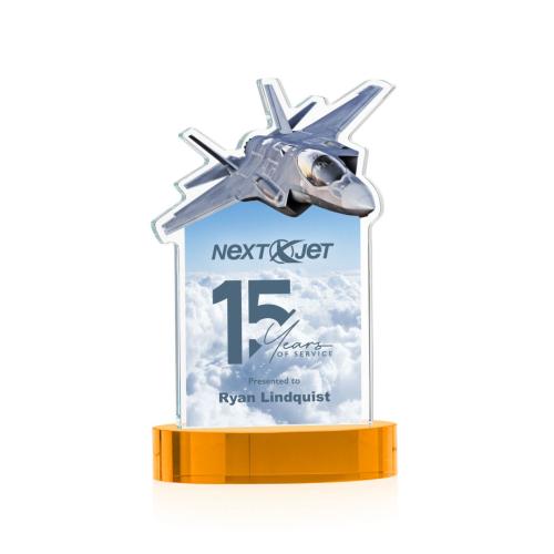 Awards and Trophies - Crystal Awards - Top Gun Full Color Amber on Alberton Base Unique Crystal Award