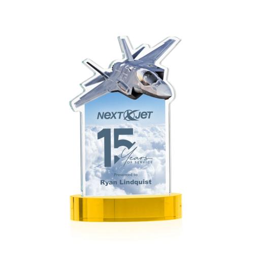 Awards and Trophies - Crystal Awards - Top Gun Full Color Gold on Alberton Base Unique Crystal Award
