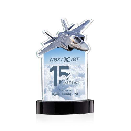 Awards and Trophies - Crystal Awards - Top Gun Full Color Black on Alberton Base Unique Crystal Award