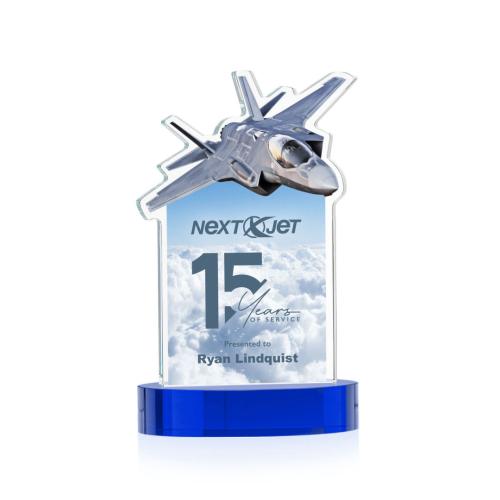 Awards and Trophies - Crystal Awards - Top Gun Full Color Blue on Alberton Base Unique Crystal Award