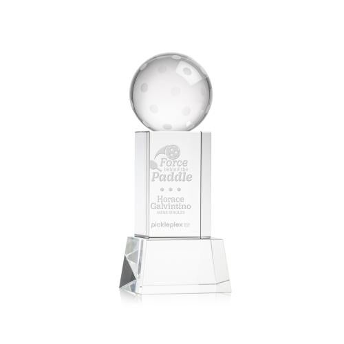 Awards and Trophies - Crystal Awards - Pickleball Clear on Belcroft Base Globe Crystal Award