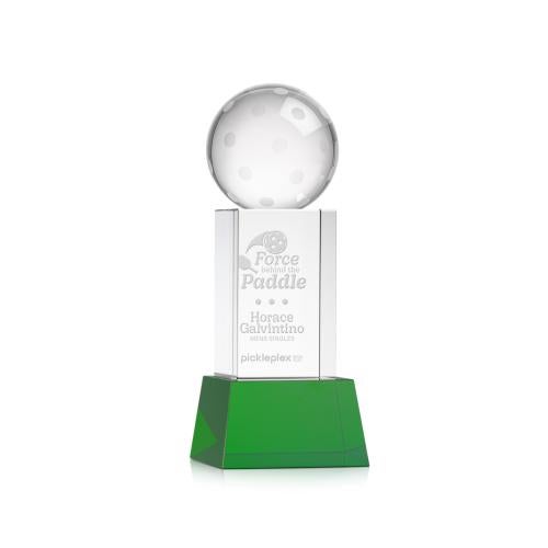Awards and Trophies - Crystal Awards - Pickleball Green on Belcroft Base Globe Crystal Award