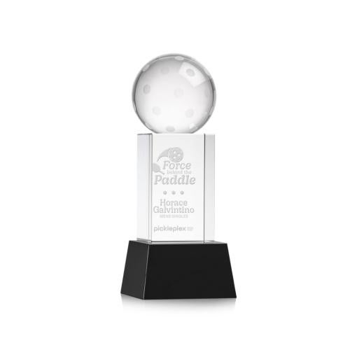 Awards and Trophies - Crystal Awards - Pickleball Black on Belcroft Base Globe Crystal Award