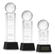 Pickleball Black on Belcroft Base Globe Crystal Award - Crystal Awards